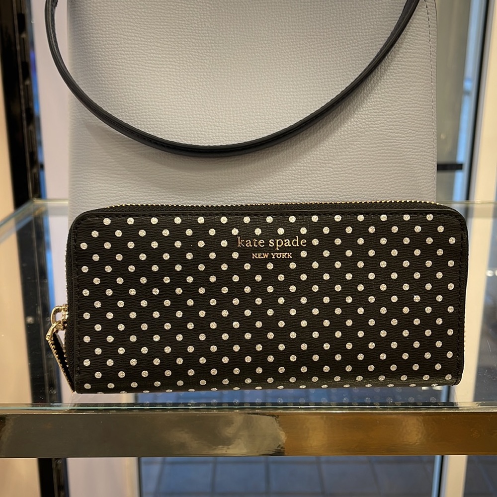 Kate Spade Spencer Metallic Dot Slim Continental Wallet in Black Multi k4546 - Picture 14 of 16